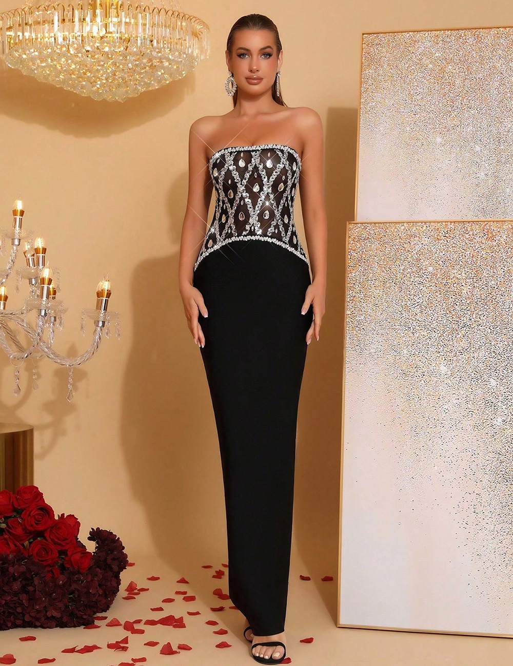 European style long dress elasticity evening dress