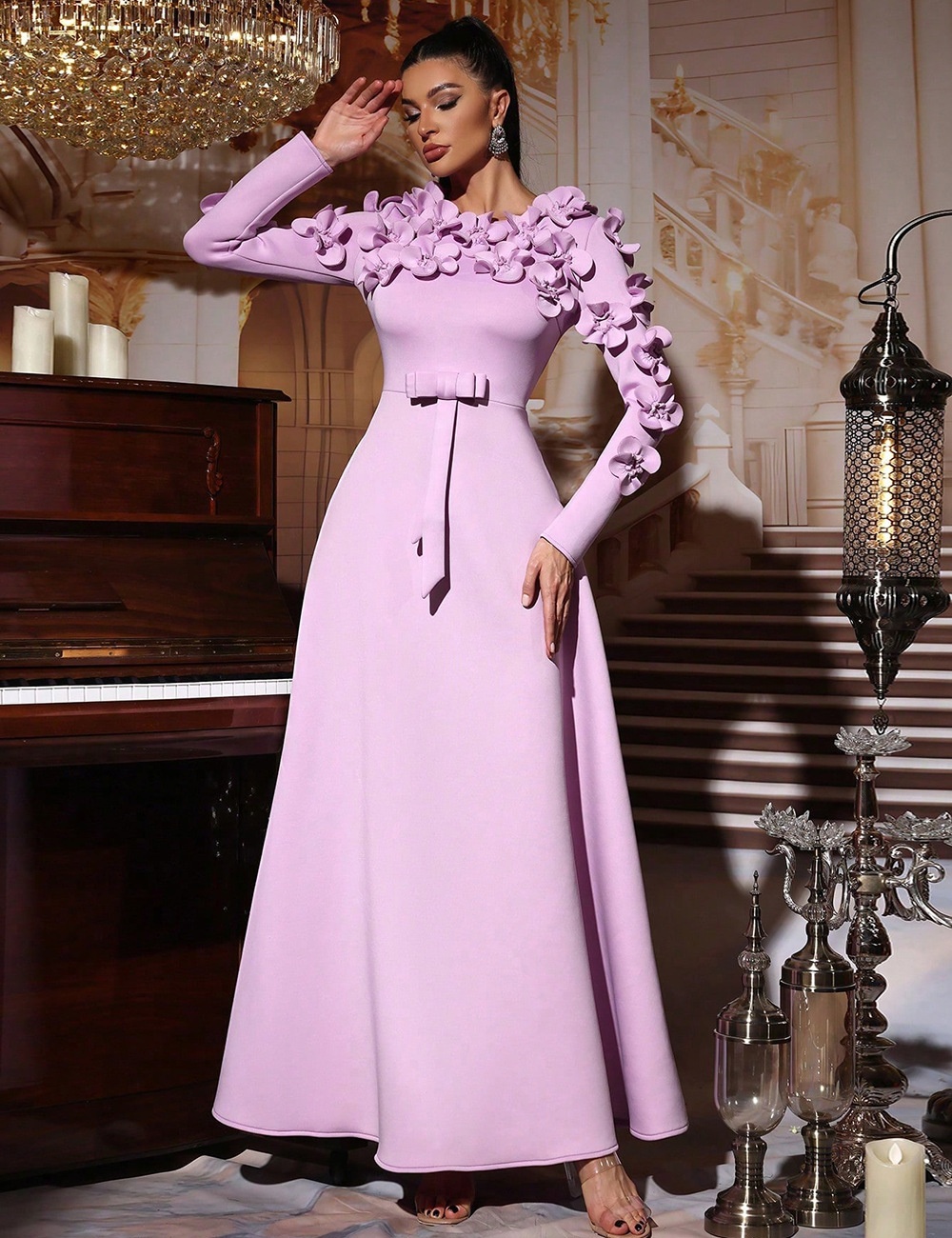 Slim elegant long dress stereoscopic formal dress for women