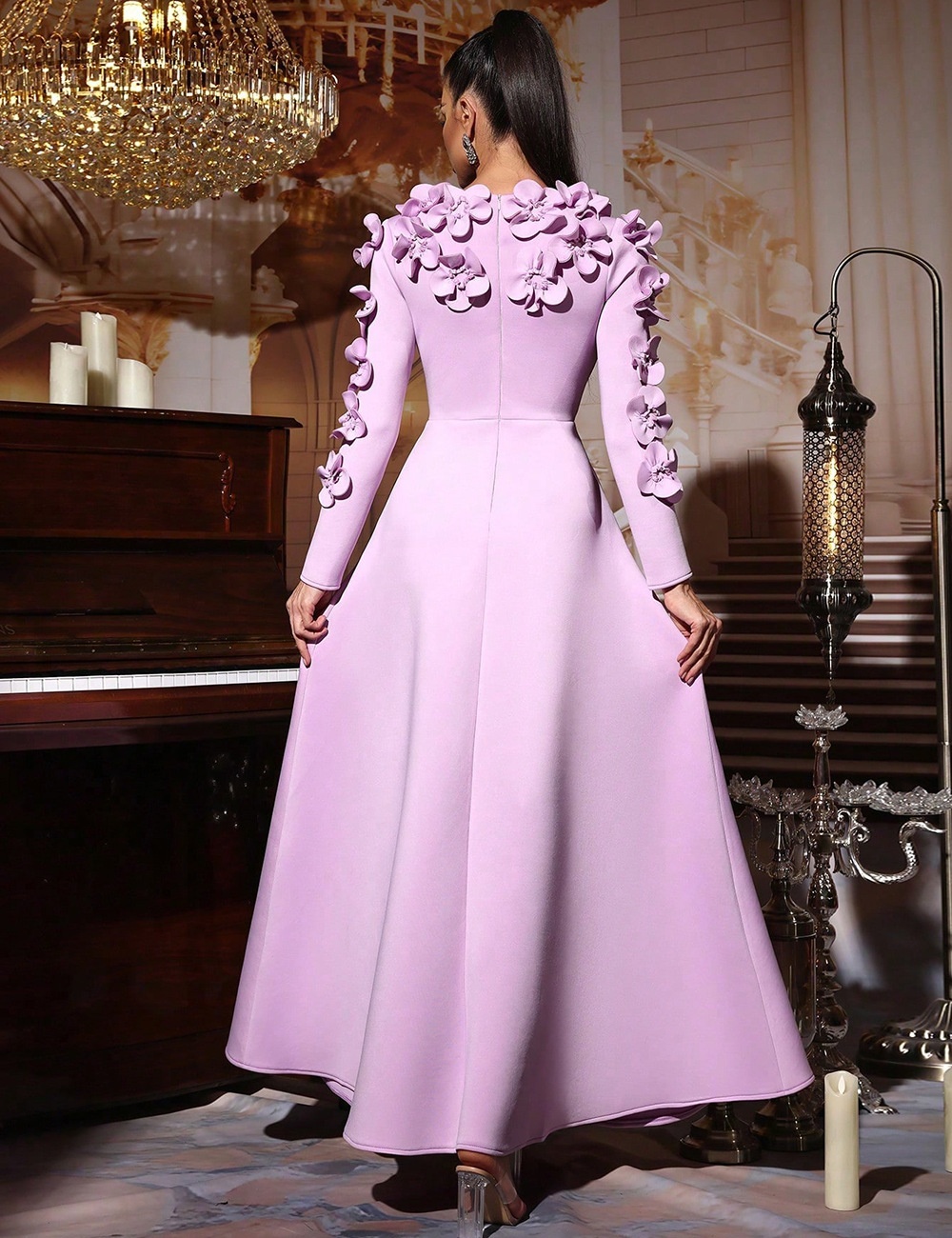 Slim elegant long dress stereoscopic formal dress for women