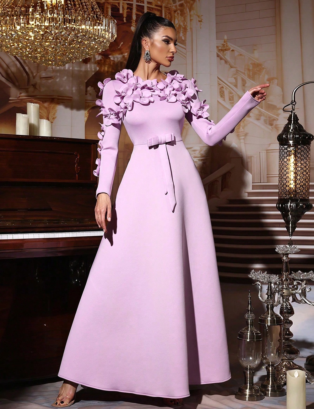 Slim elegant long dress stereoscopic formal dress for women