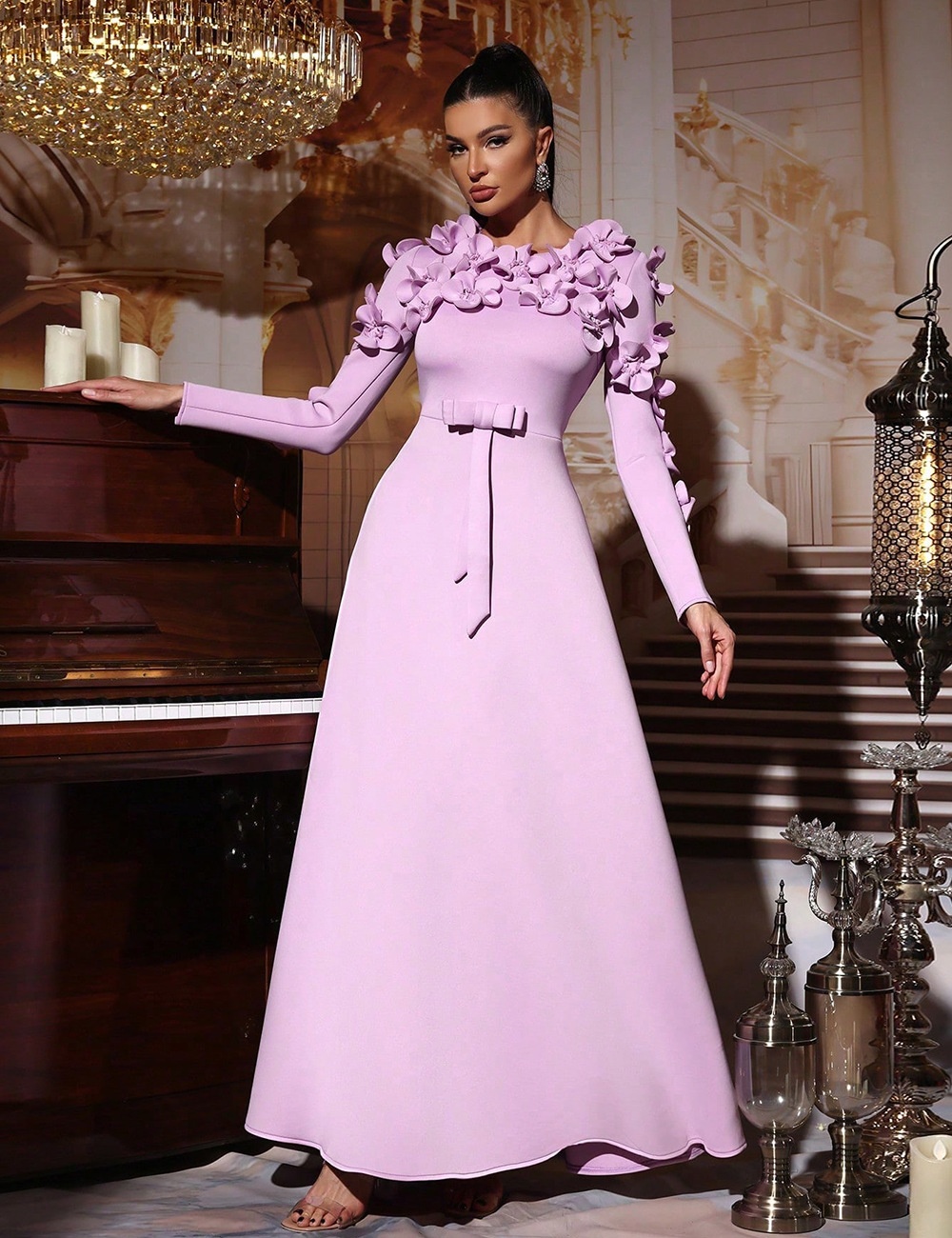 Slim elegant long dress stereoscopic formal dress for women