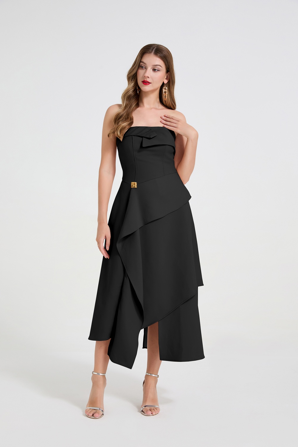 Sexy light formal dress wrapped chest long dress