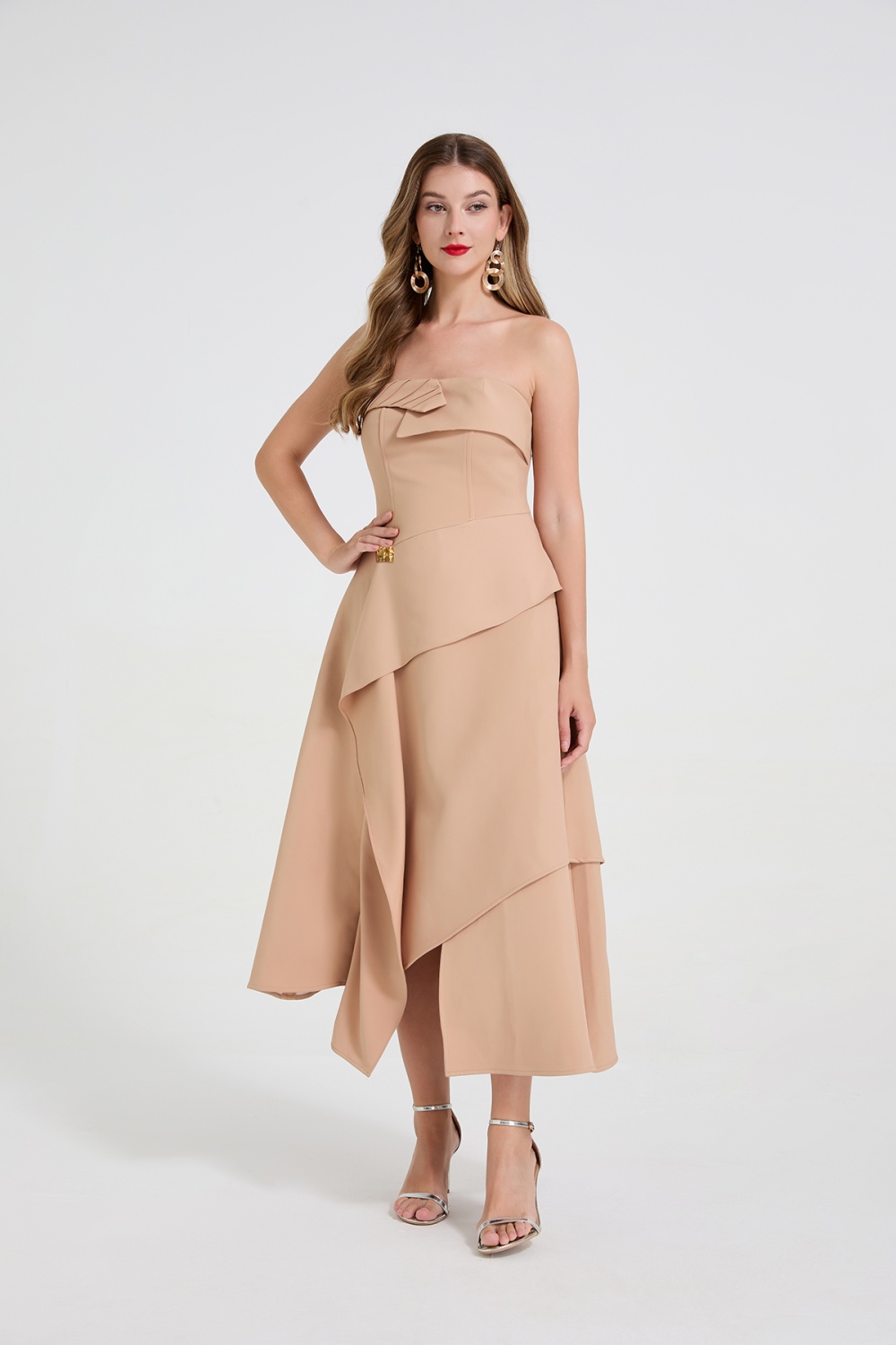 Sexy light formal dress wrapped chest long dress