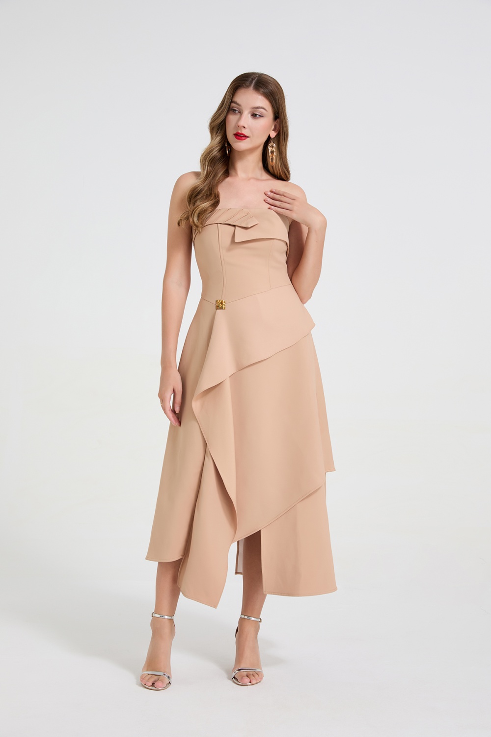 Sexy light formal dress wrapped chest long dress