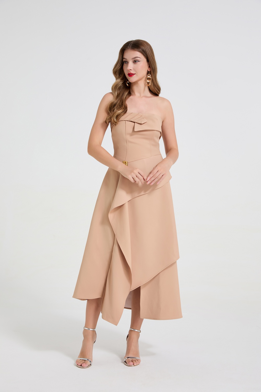 Sexy light formal dress wrapped chest long dress