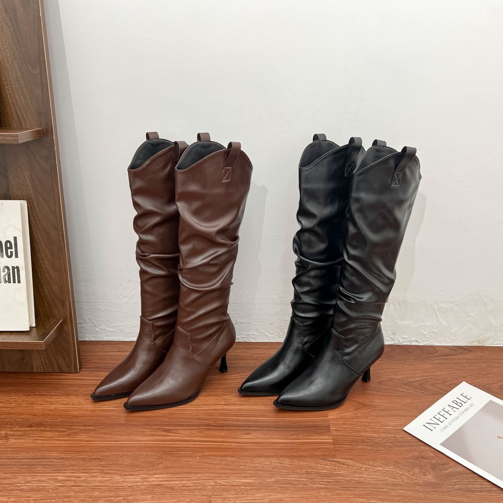 Fold high-heeled thigh boots fine-root boots for women