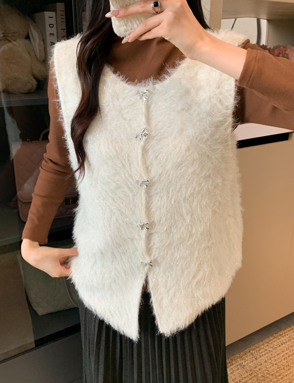 Knitted waistcoat all-match tops