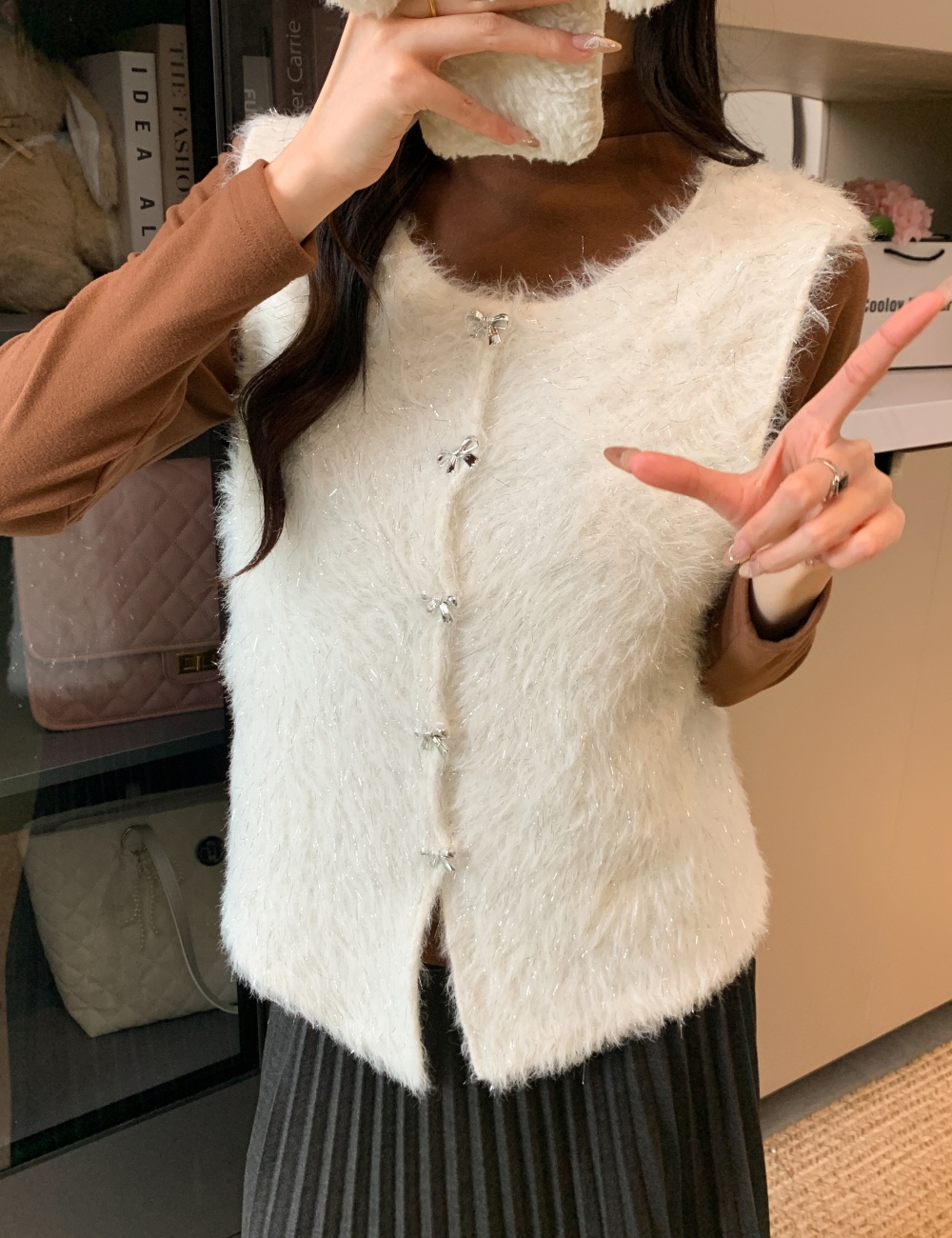 Knitted waistcoat all-match tops