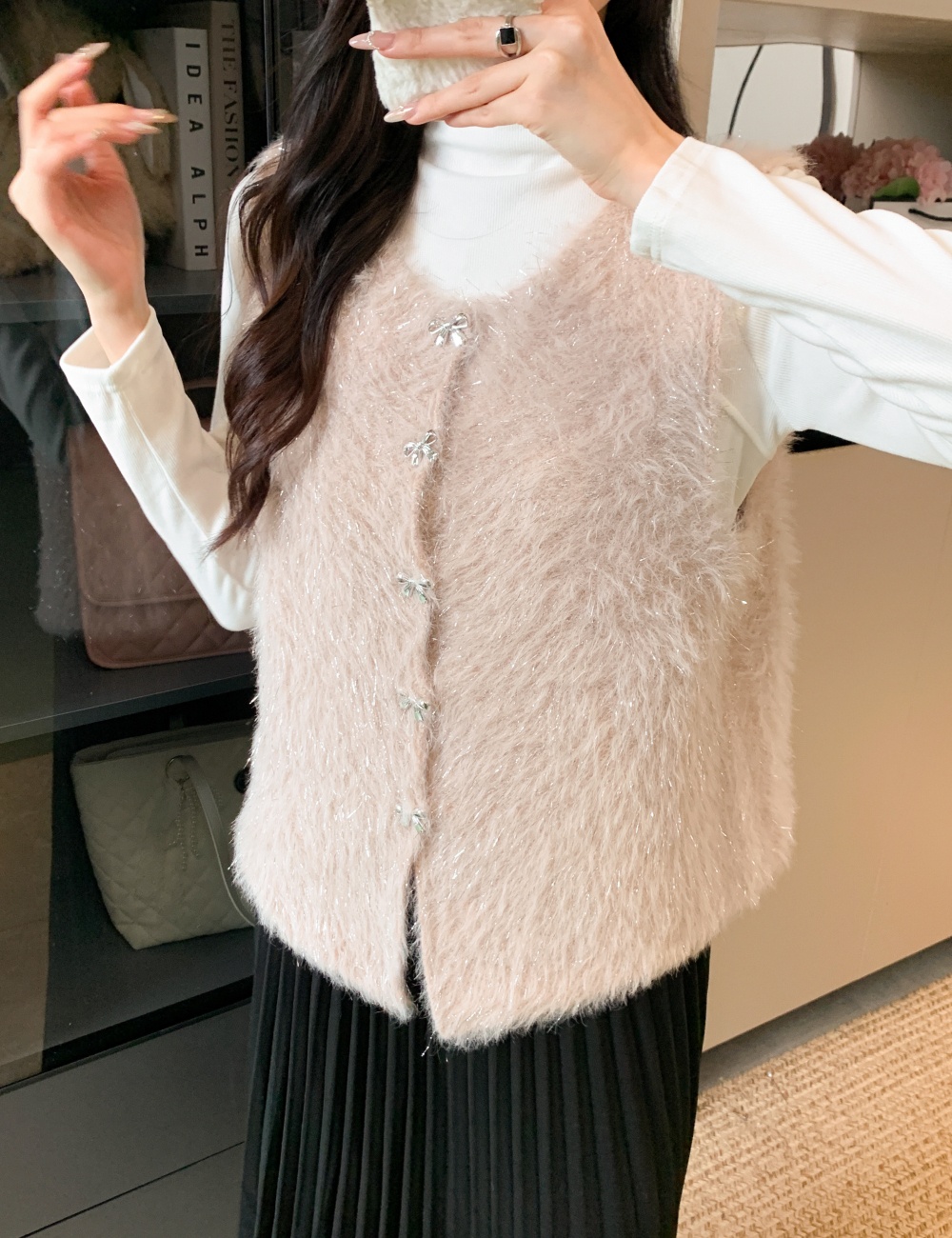 Knitted waistcoat all-match tops