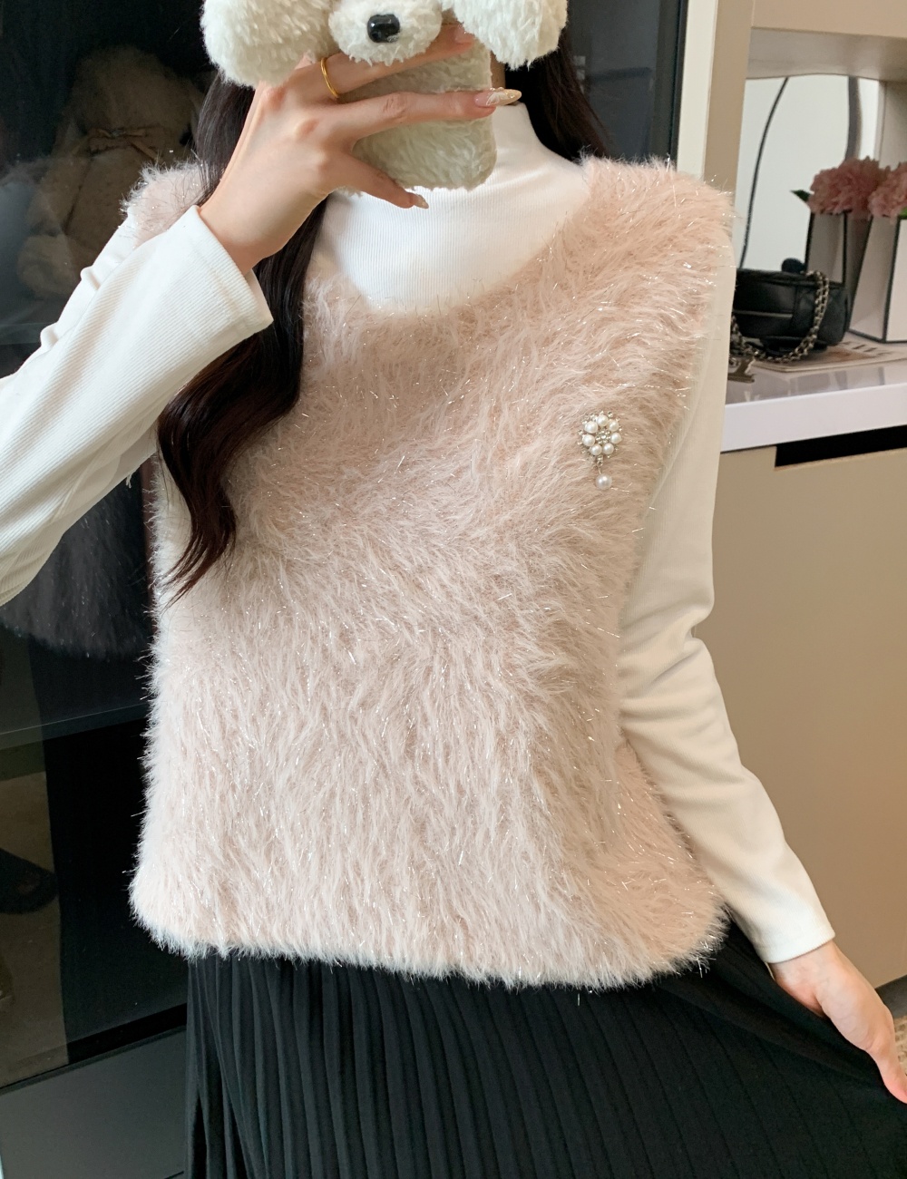 Knitted waistcoat all-match tops