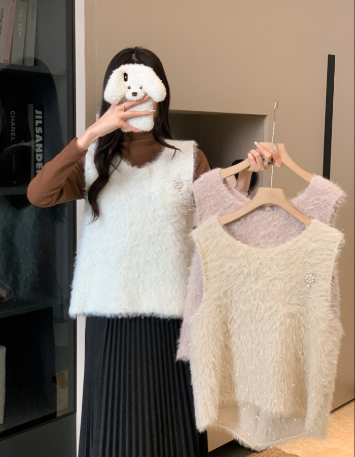 Knitted waistcoat all-match tops