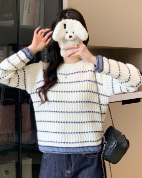 Round neck fashion sweater all-match simple tops for women