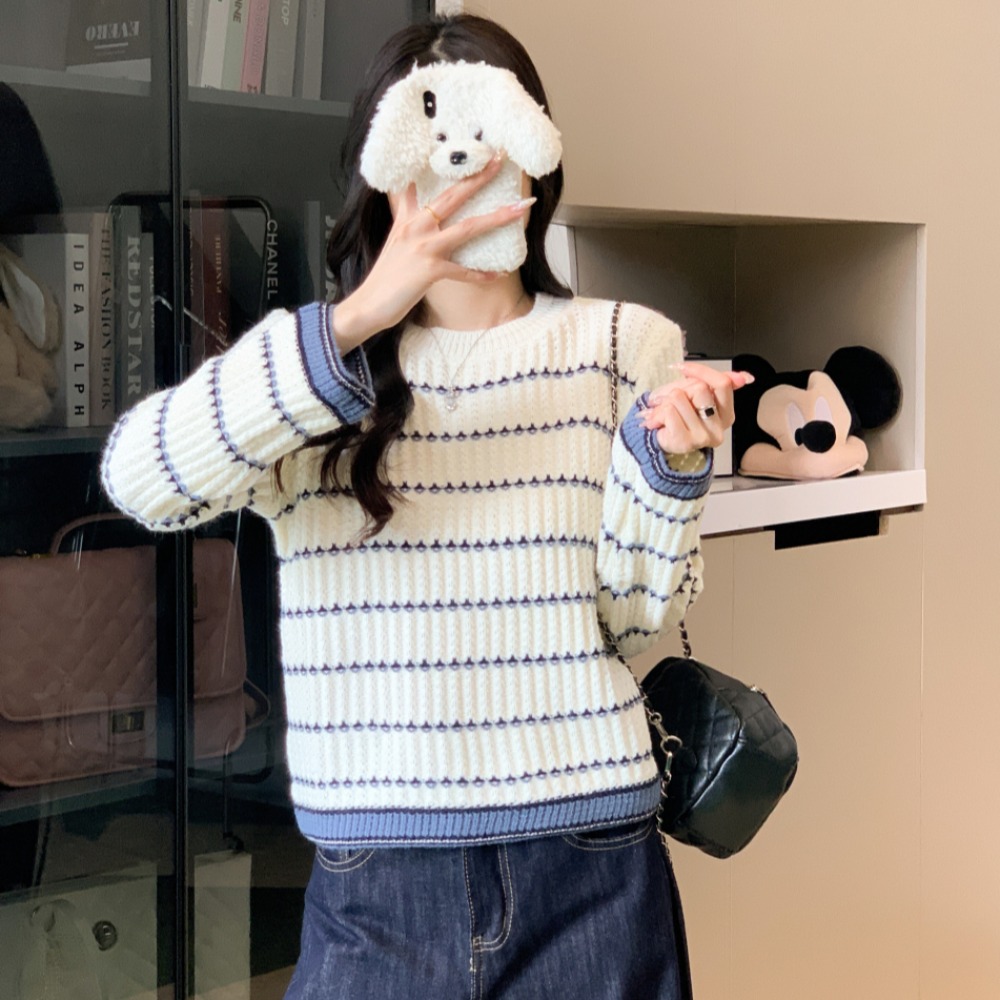 Round neck fashion sweater all-match simple tops for women