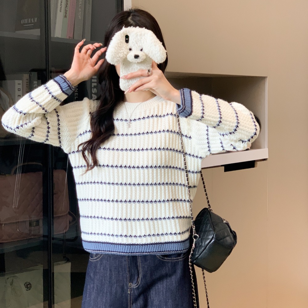 Round neck fashion sweater all-match simple tops for women