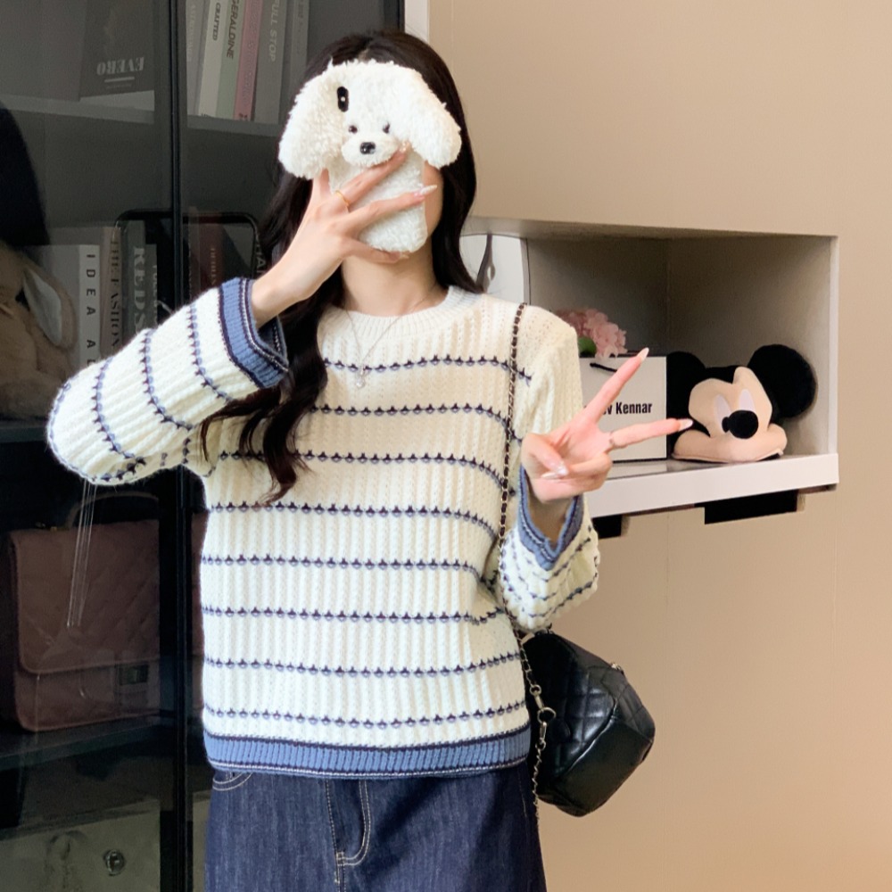 Round neck fashion sweater all-match simple tops for women