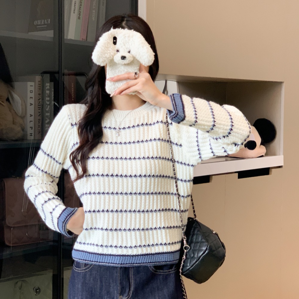 Round neck fashion sweater all-match simple tops for women