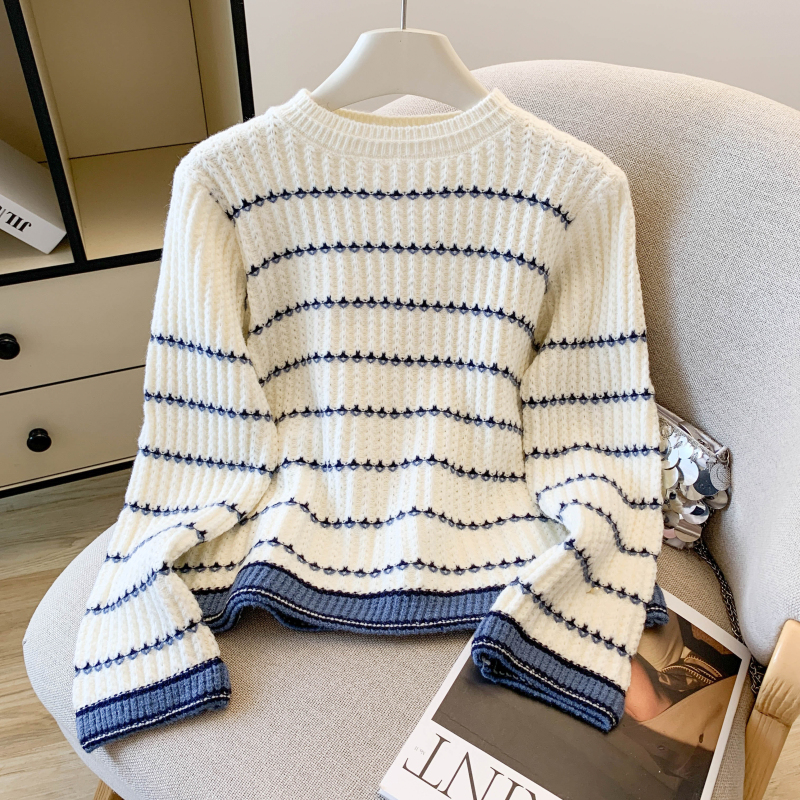 Round neck fashion sweater all-match simple tops for women
