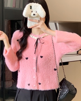 Frenum heart coat Korean style imitation of mink hair tops