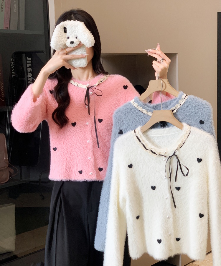 Frenum heart coat Korean style imitation of mink hair tops