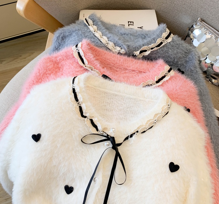 Frenum heart coat Korean style imitation of mink hair tops