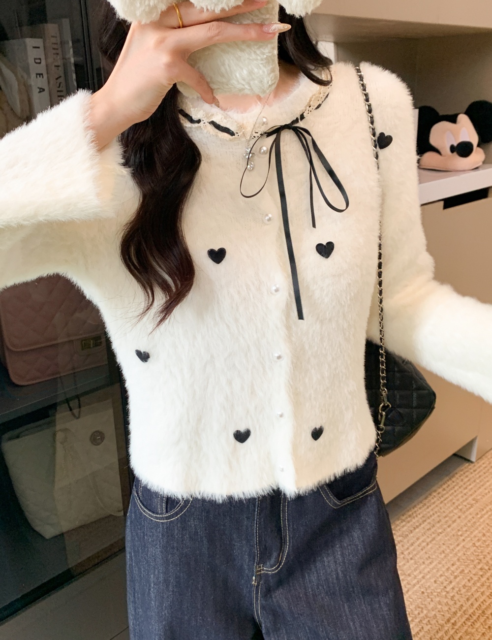 Frenum heart coat Korean style imitation of mink hair tops