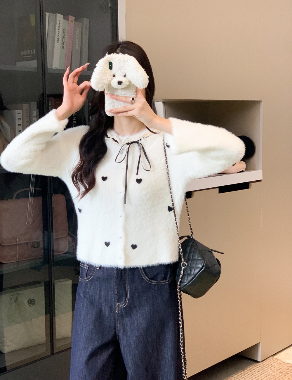 Frenum heart coat Korean style imitation of mink hair tops