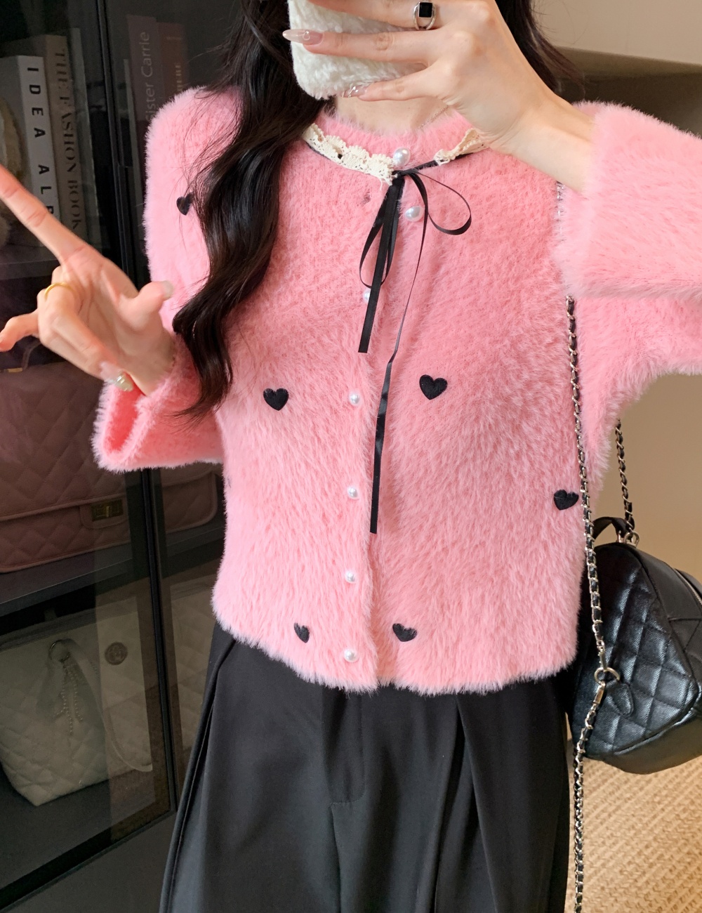 Frenum heart coat Korean style imitation of mink hair tops
