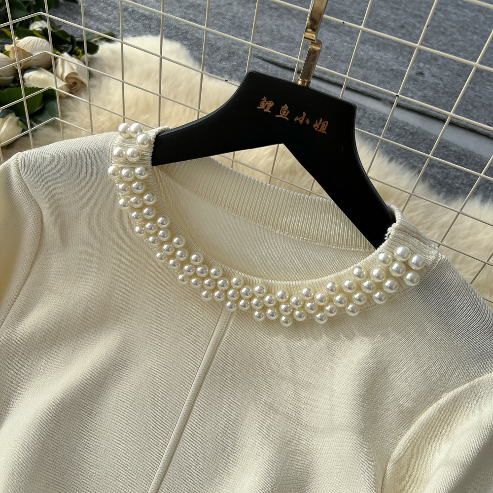 Beading lotus leaf edges dress ladies sweater dress for women