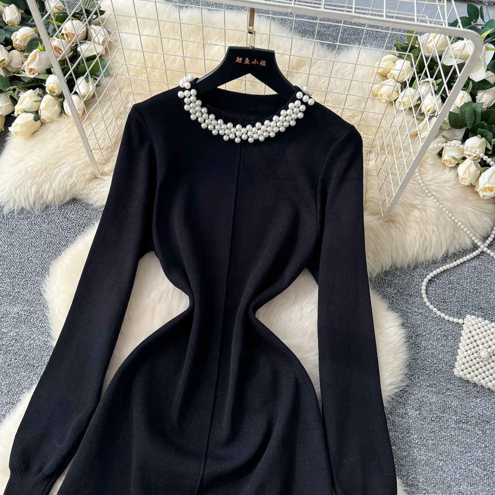 Beading lotus leaf edges dress ladies sweater dress for women