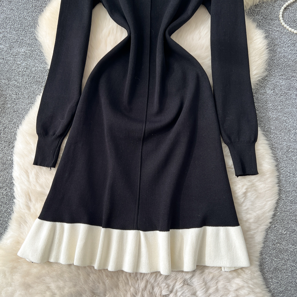 Beading lotus leaf edges dress ladies sweater dress for women