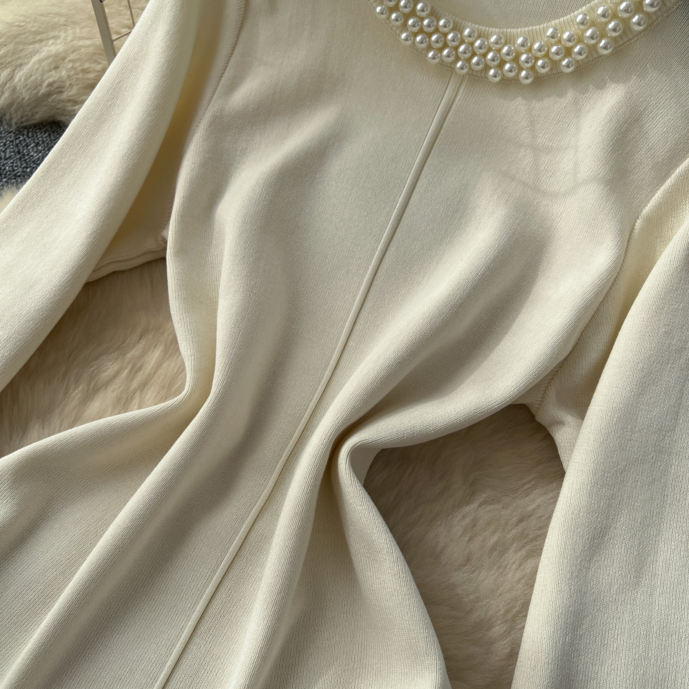 Beading lotus leaf edges dress ladies sweater dress for women