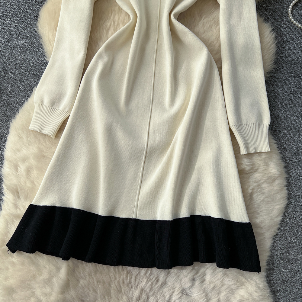 Beading lotus leaf edges dress ladies sweater dress for women