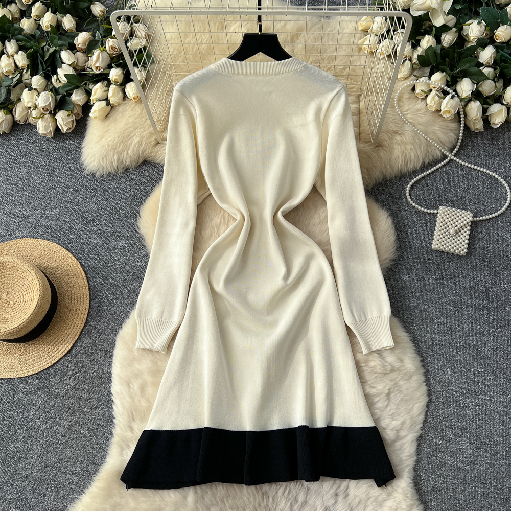 Beading lotus leaf edges dress ladies sweater dress for women