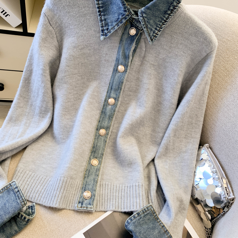 Denim breasted cardigan autumn and winter coat for women
