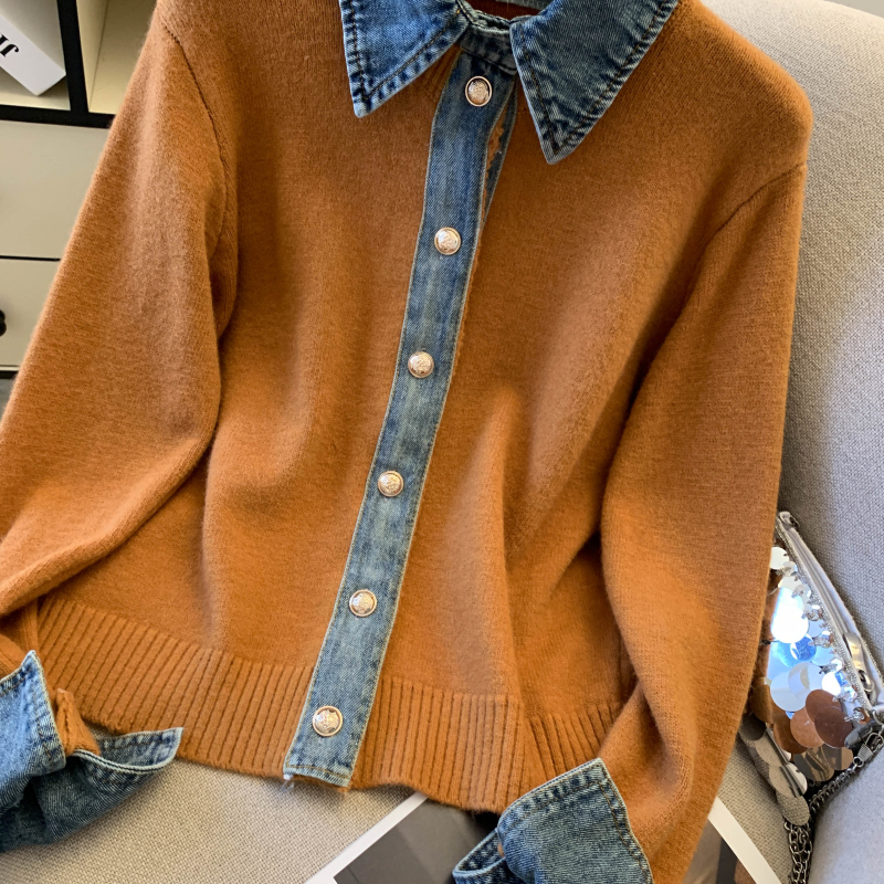 Denim breasted cardigan autumn and winter coat for women