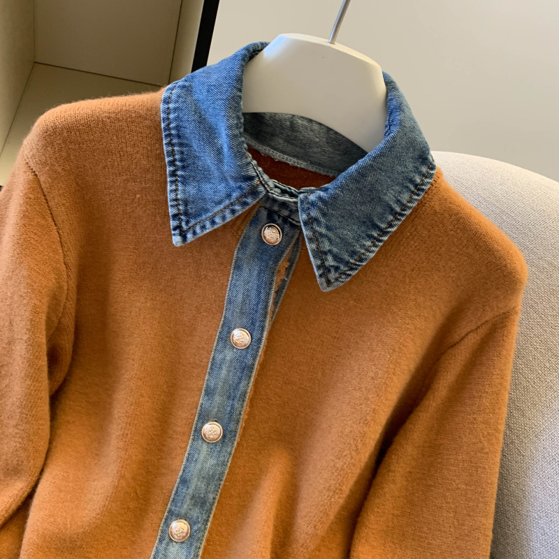 Denim breasted cardigan autumn and winter coat for women