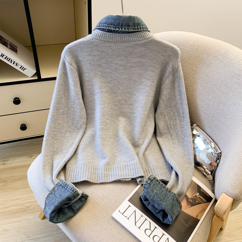 Denim breasted cardigan autumn and winter coat for women