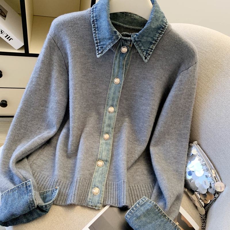 Denim breasted cardigan autumn and winter coat for women