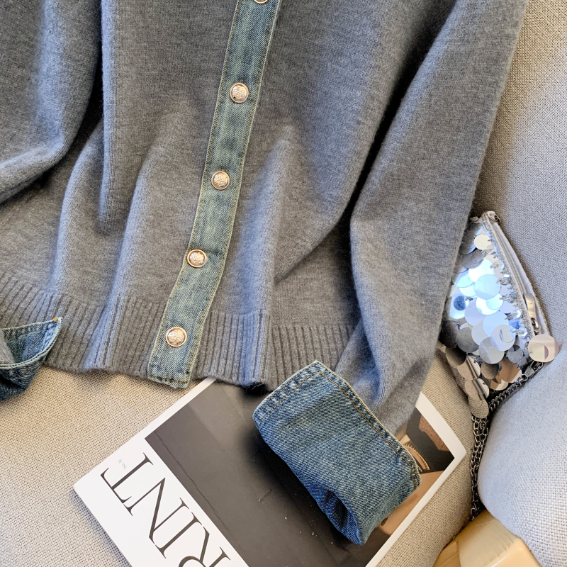 Denim breasted cardigan autumn and winter coat for women