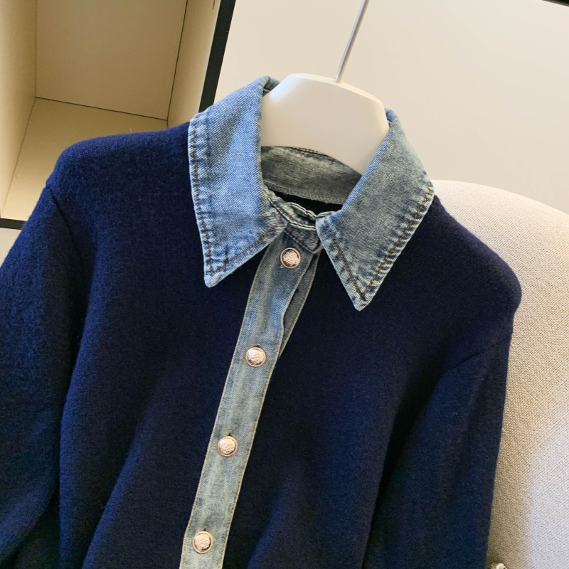 Denim breasted cardigan autumn and winter coat for women