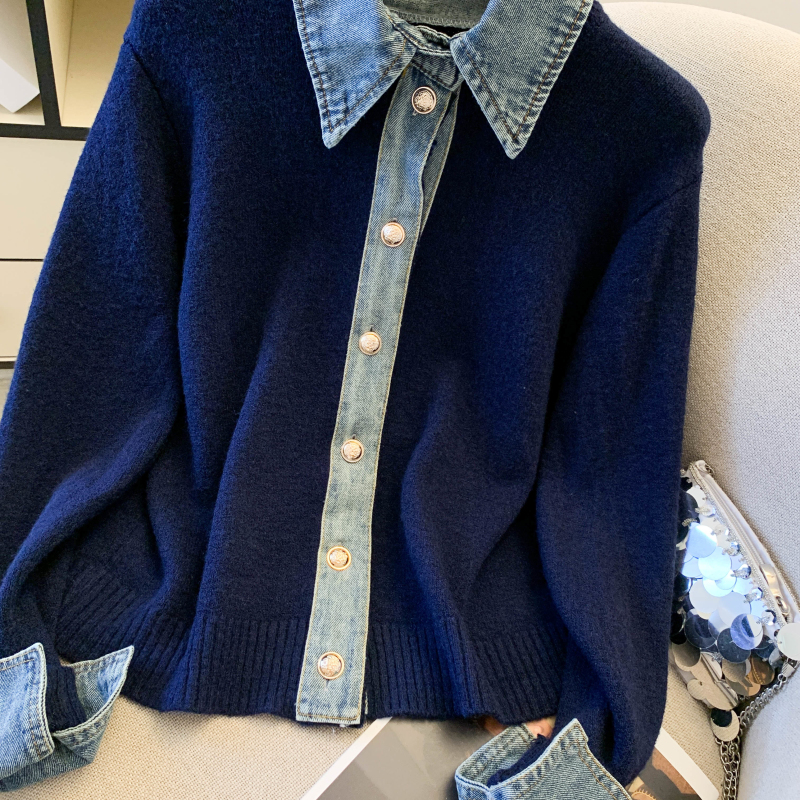 Denim breasted cardigan autumn and winter coat for women
