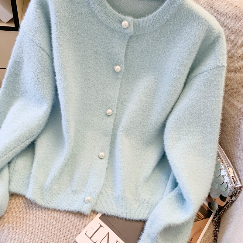 Plush imitation of mink velvet sweater knitted coat for women