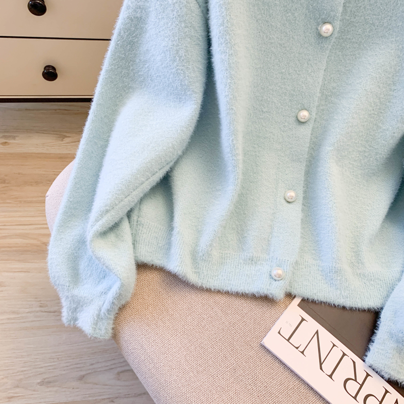 Plush imitation of mink velvet sweater knitted coat for women