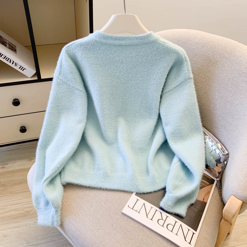 Plush imitation of mink velvet sweater knitted coat for women
