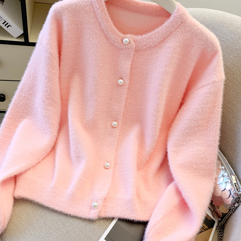 Plush imitation of mink velvet sweater knitted coat for women