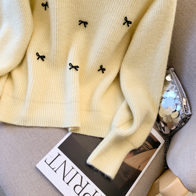 Bow pullover sweater thick niche tops