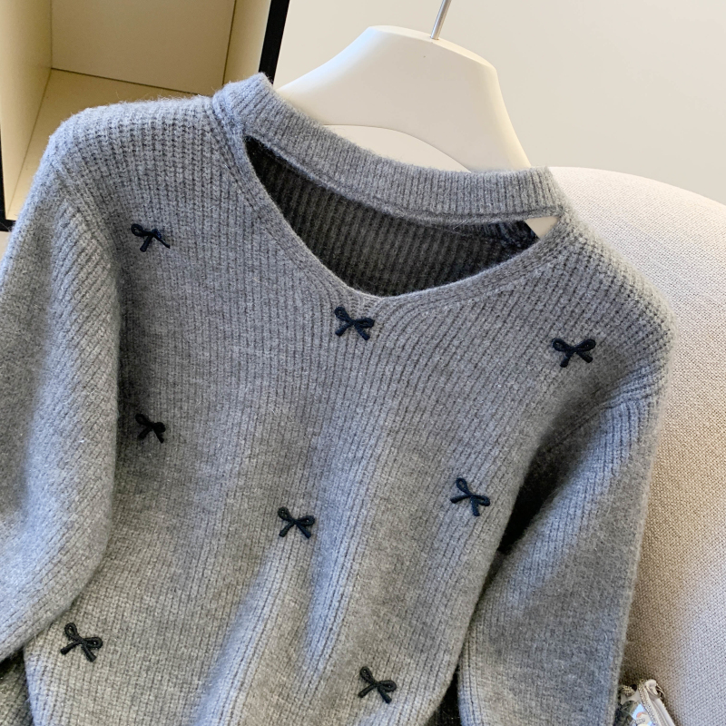 Bow pullover sweater thick niche tops
