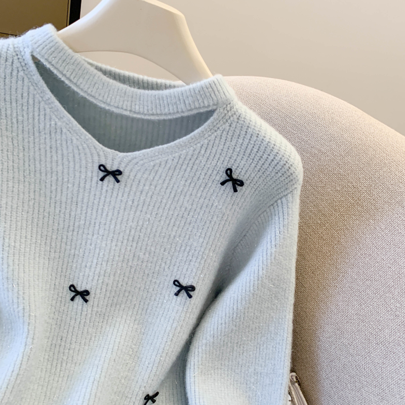 Bow pullover sweater thick niche tops