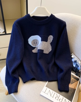 Short loose sweater thick jacquard tops for women