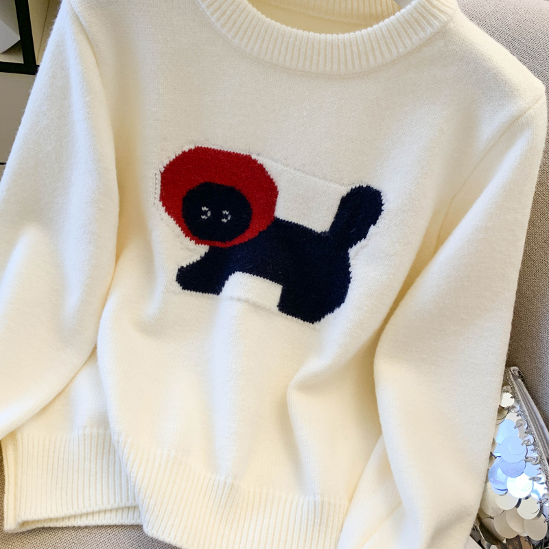 Short loose sweater thick jacquard tops for women